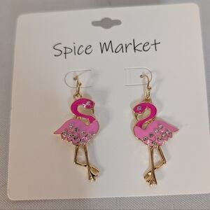 Spice Market Pink Flamingo Earrings With Rhinestones NWT